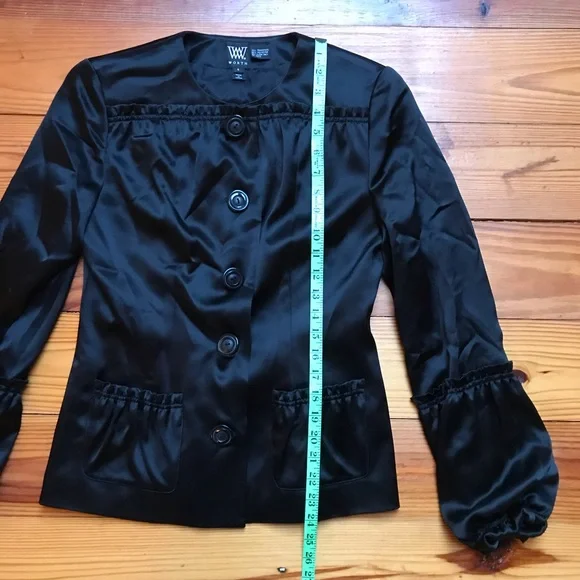Worth Black Satin Flare Sleeve Jacket, EUC, 4 - Picture 9 of 13